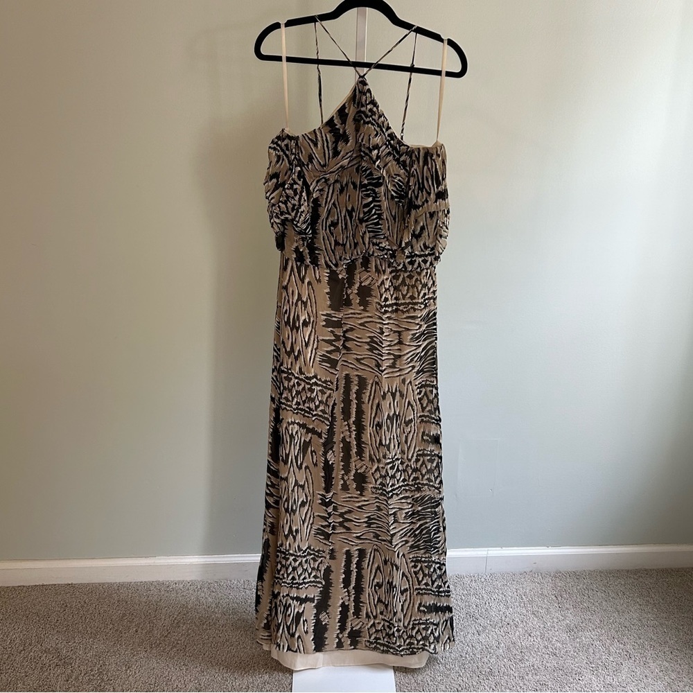BCBG Max Azria Ikat Neutral Print Silk Maxi Dress - Picture 2 of 6
